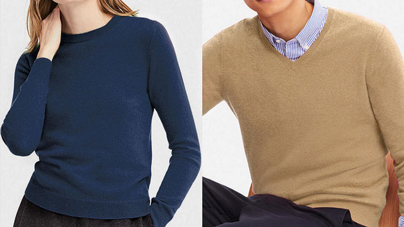 Sweaters de Cashmere para mujer | $40 | UniqloSweaters de Cashmere para hombre | $50 | UniqloImagen: Uniqlo